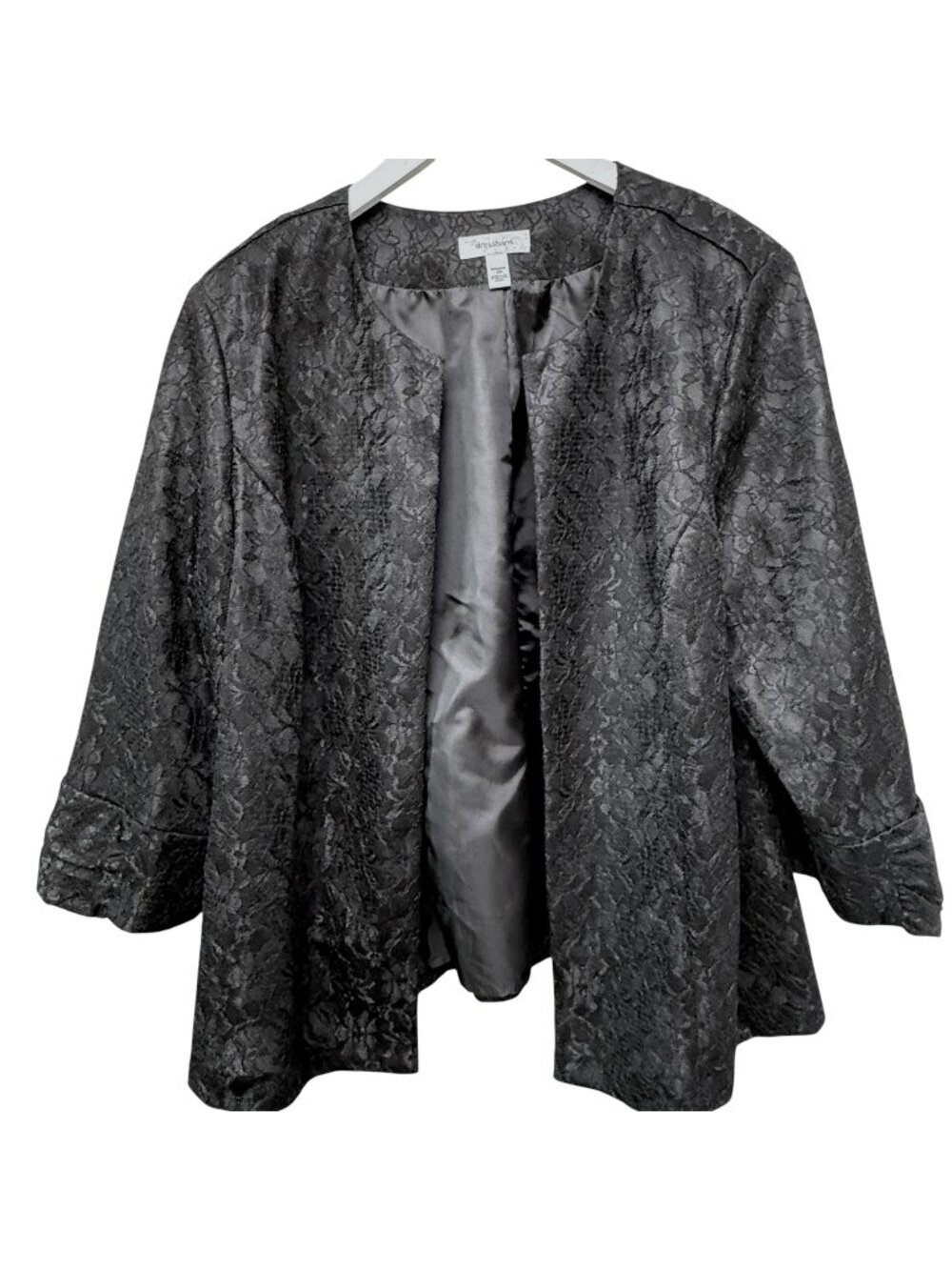 Dressbarn Black Lace Evening Jacket Plus Size 2X Open Front Party Wedding Guest